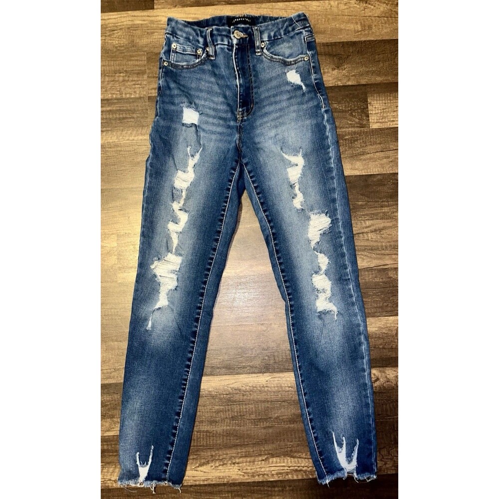Aeropostale Women’s Blue Denim Jeans Size 26x28 Distressed Rips Casual Slim Fit